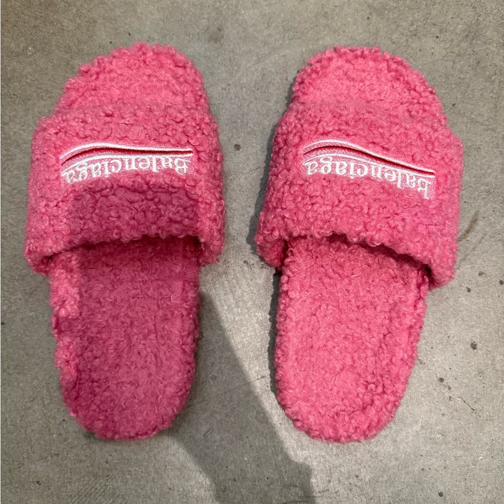 Balenciaga Pink Fuzzy Slippers